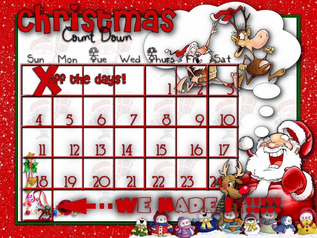 Christmas Countdown HD Calendar For Kids Printable