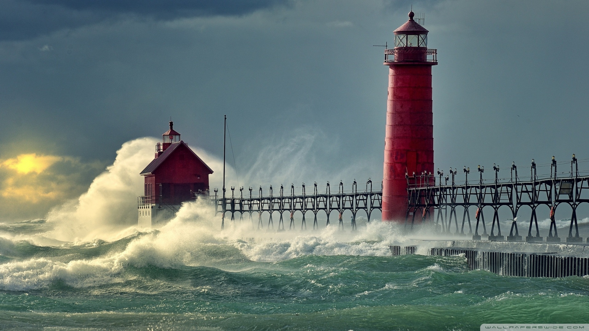 Lighthouse Stormy Sea Wallpaper