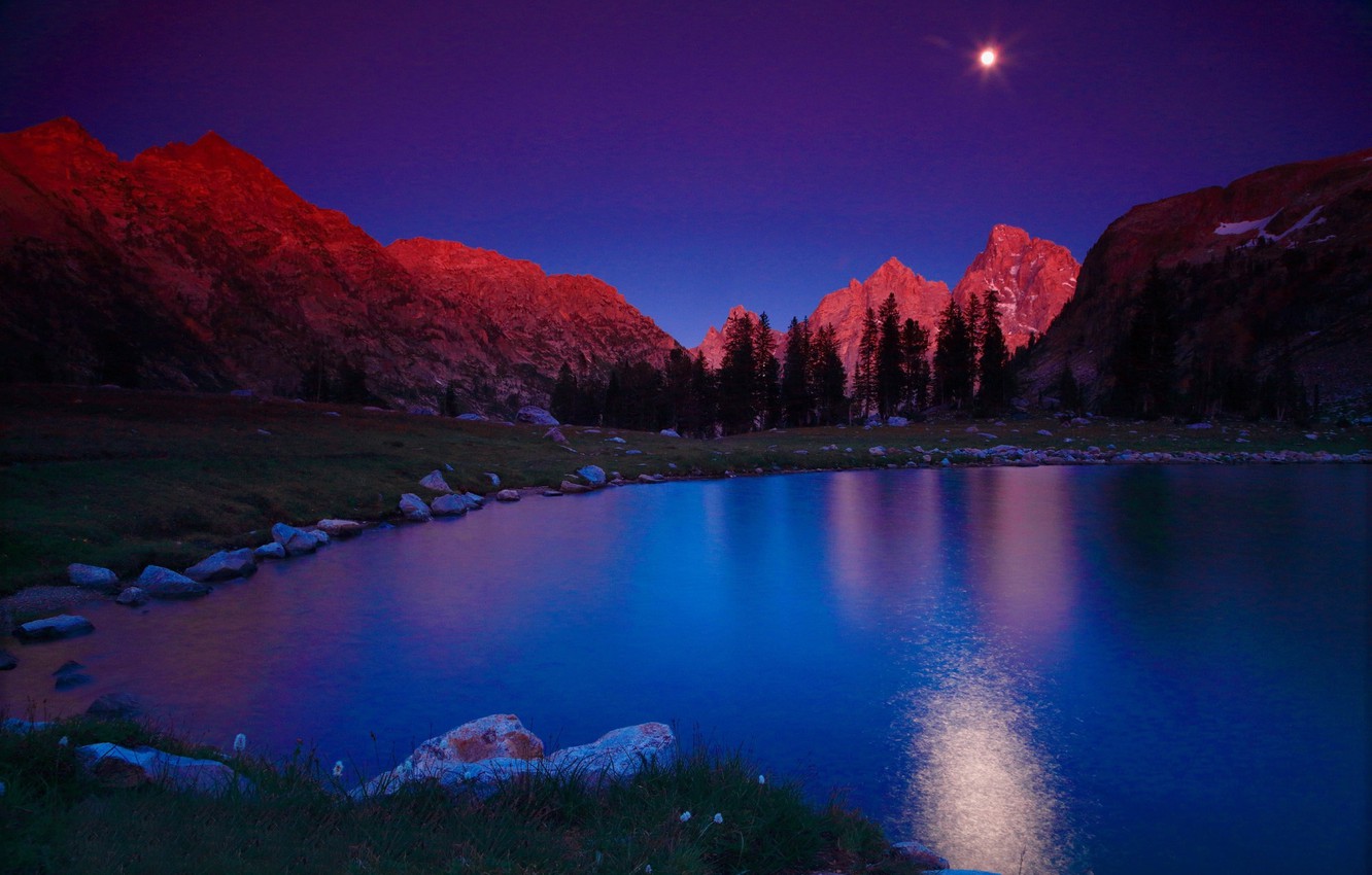 Wallpaper Trees Landscape Mountains Night Nature Lake The