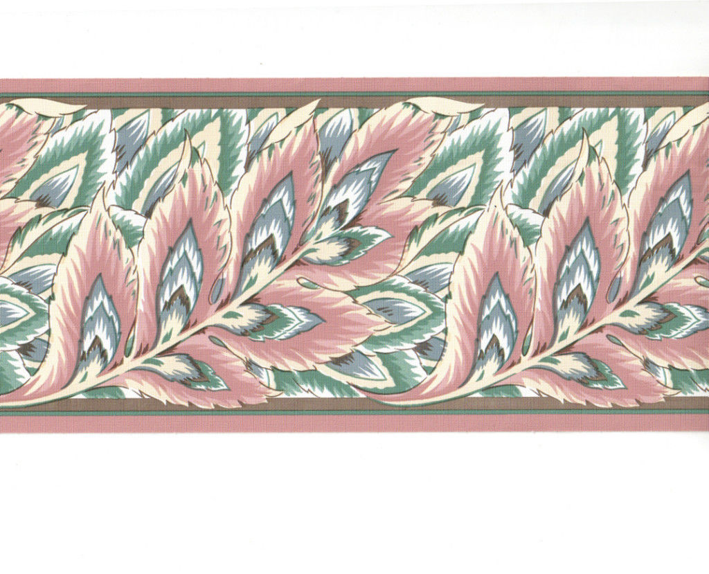 Free download Blue Teal Green Mauve Pink Feather Leaf Wall paper Border
