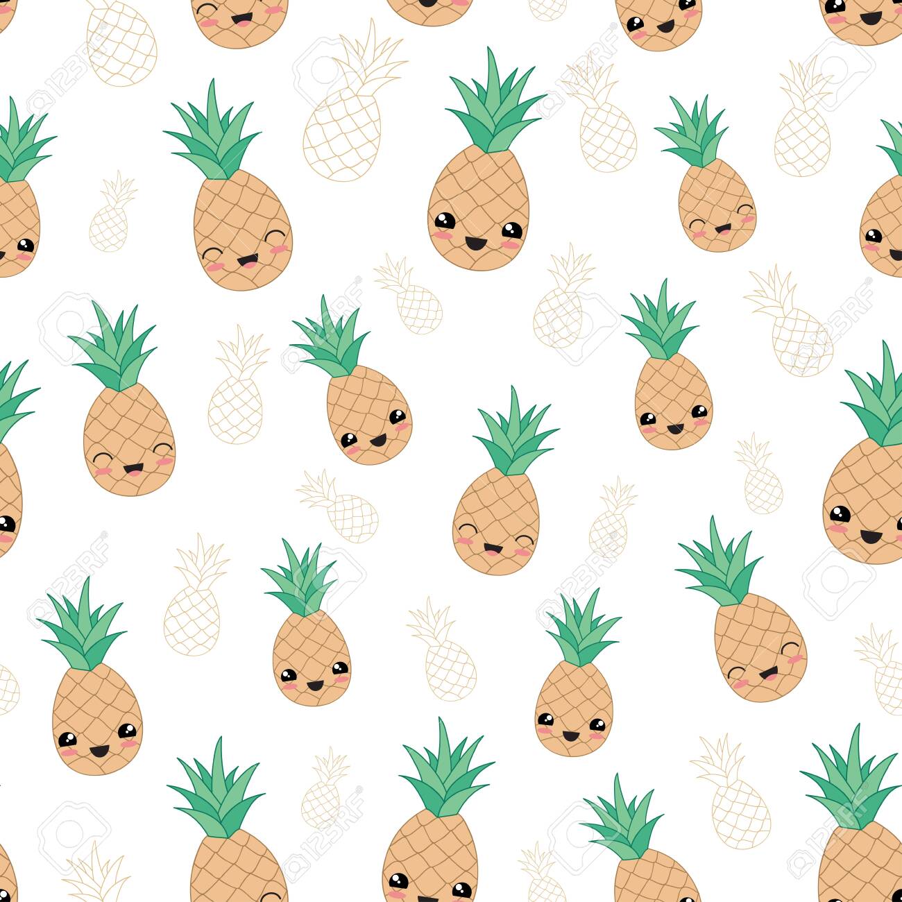 Free download Kawaii Happy Pineapple Fruit Seamless Pattern Vector